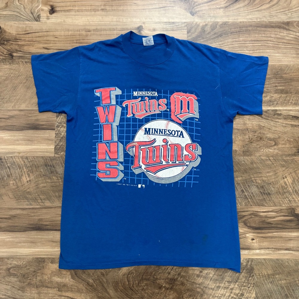 Vintage Y2K Blue Minnesota Twins MLB Graphic 1991 USA Made Logo 7